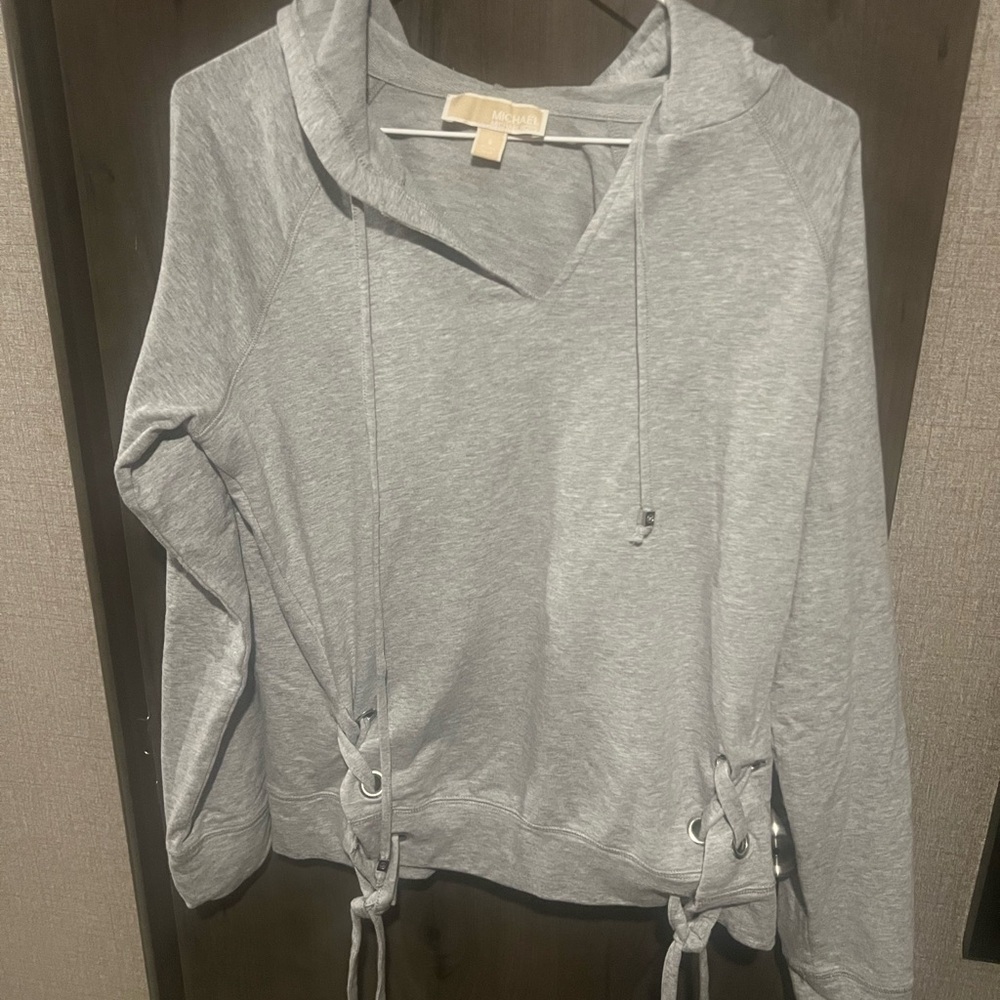 Michael Kors Heather Gray Lightweight Hoodie w/Lacing at Bottom Size SMALL